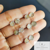 Raw Golden Rutile Gemstone Stud Earrings, Silver Plated Studs, Electroplated Stud Earrings, Rough Healing Crystal Earrings, Fashion Earrings